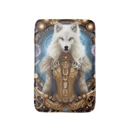 Alfombrilla De Baño Whimsical steampunk con encanto lobo blanco