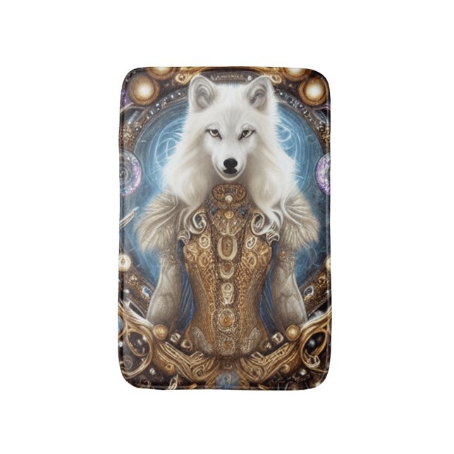 Alfombrilla De Baño Whimsical steampunk con encanto lobo blanco (Frente vertical)