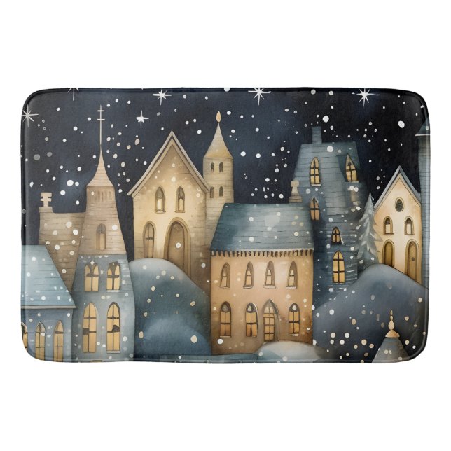 Alfombrilla De Baño Whimsical Village Starry Skies Navy Gold (Anverso)