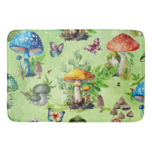 Alfombrilla De Baño Whimsical Watercolor Mushroom Garden