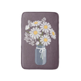 Alfombrilla De Baño White Daisies Mason Jar en Plum Purple