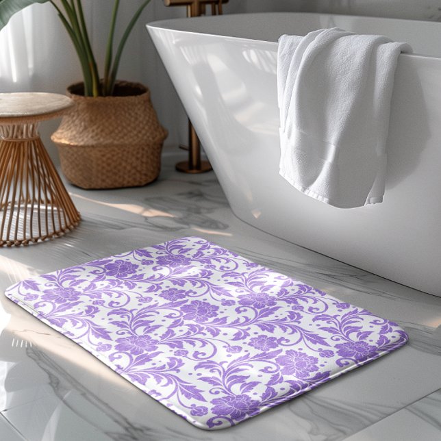 Alfombrilla De Baño White & Lavender Glittery Damasks Pattern (Subido por el creador)