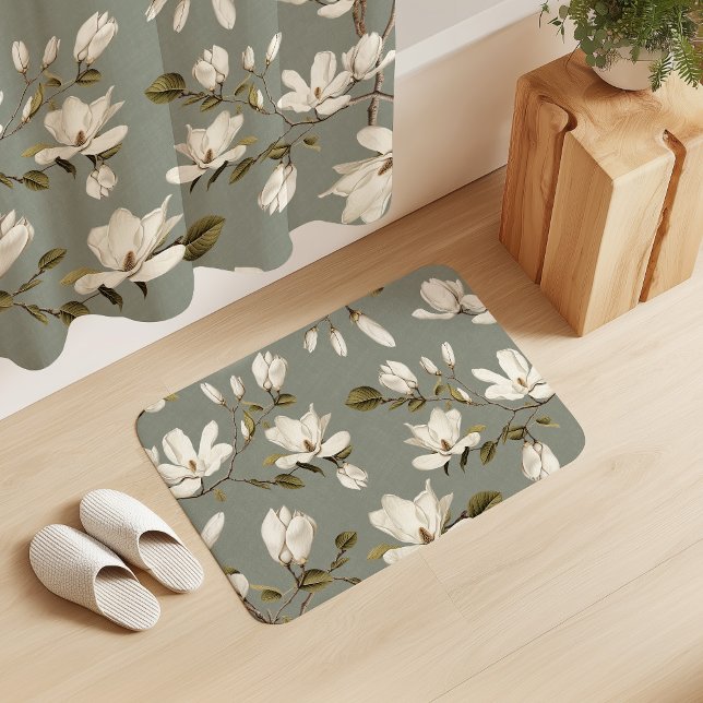 Alfombrilla De Baño White Magnolia Grove Laurel Green Elegant Floral  (Subido por el creador)