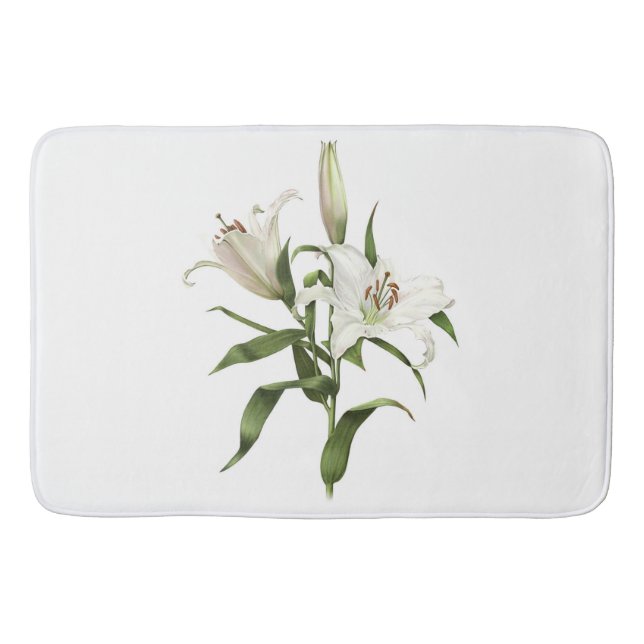 Alfombrilla De Baño White Oriental Lily Botanical Art (Anverso)