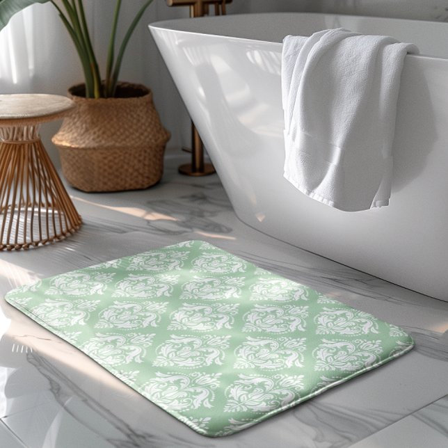 Alfombrilla De Baño White & Sage Green Floral Damasks Pattern (Subido por el creador)