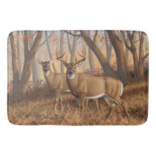 Alfombrilla De Baño Whitetail Deer Buck & Doe Otumn Maple Woods