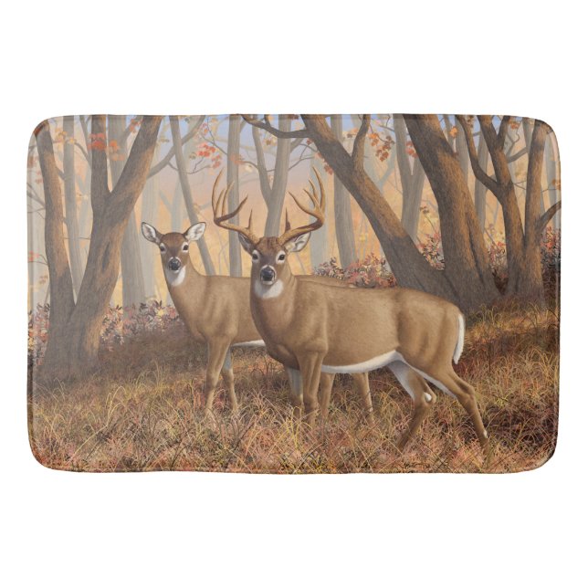 Alfombrilla De Baño Whitetail Deer Buck & Doe Otumn Maple Woods (Anverso)