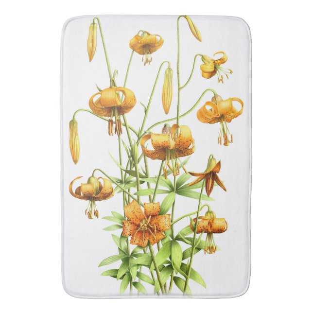 Alfombrilla De Baño Wild Orange Tiger Lilies Botanical Art (Frente vertical)
