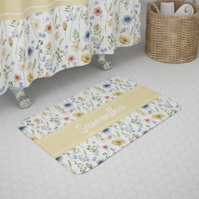 Alfombrilla De Baño Wildflower Watercolor Boho Colorful Monogram  (Subido por el creador)