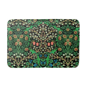 Alfombrilla De Baño William Morris Jacobean Floral, fondo negro