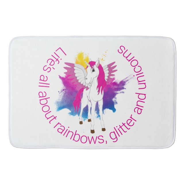 Alfombrilla De Baño Wing Unicorn Fiesta acuarela (Anverso)