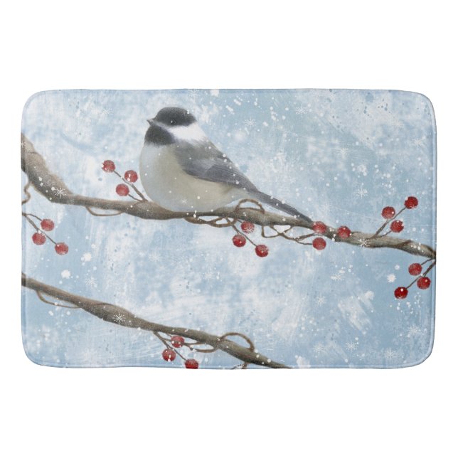 Alfombrilla De Baño Winter Chickadee Bath Mat (Anverso)