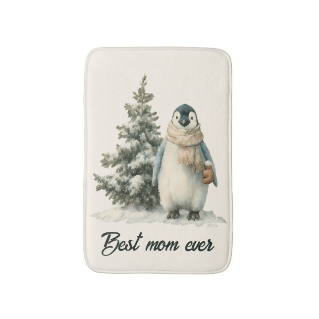 Alfombrilla De Baño Winter Penguin “Best Mom Ever” Design (Frente vertical)