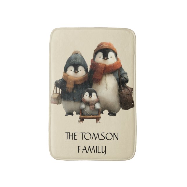 Alfombrilla De Baño Winter Penguin Family Personalized Design (Frente vertical)