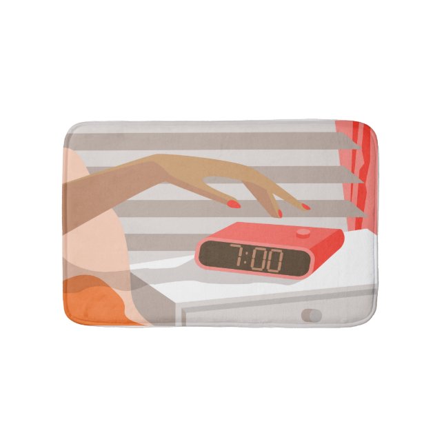 Alfombrilla De Baño Womans hand pushing on alarm clock snooze button (Anverso)