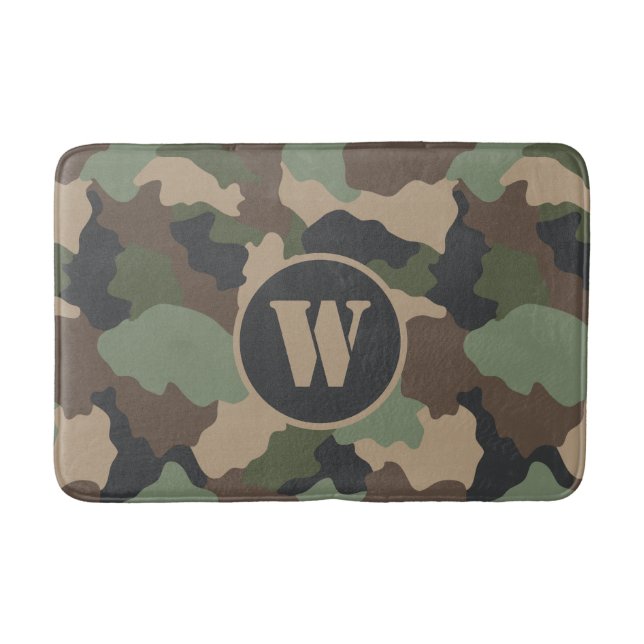 Alfombrilla De Baño Woodland Camo Khaki Tan Black Monograma (Anverso)