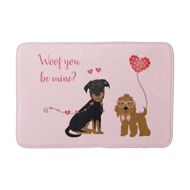 Alfombrilla De Baño Woof You Be Mine Valentine Dogs (Anverso)