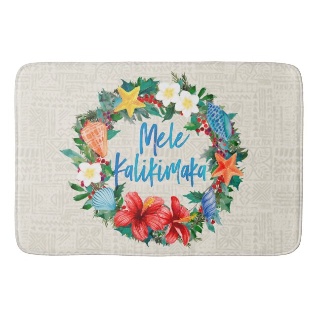 Alfombrilla De Baño Wreath de los Navidades hawaianos Mele Kalikimaka (Anverso)