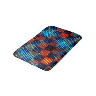 Alfombrilla De Baño Xadrez azul, laranja, falso sujo ou manchado.
