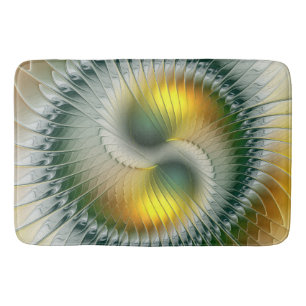 Alfombrilla De Baño Yin Yang Verde Amarillo Fractal Abstracto Colorido