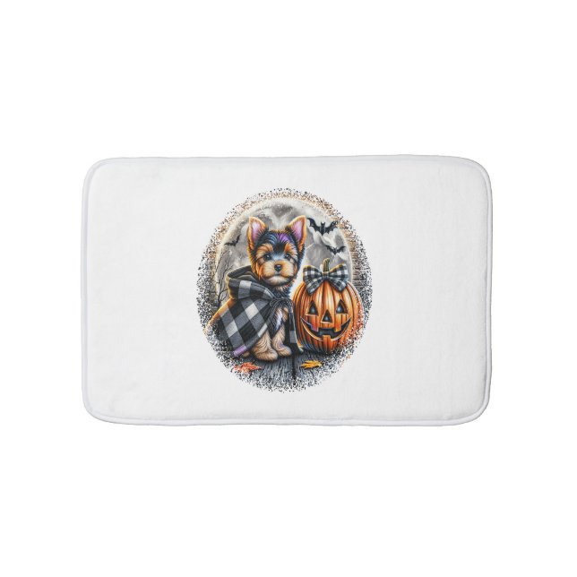 Alfombrilla De Baño Yorkie Perro Halloween (Anverso)