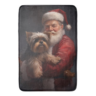 Alfombrilla De Baño Yorkshire Terrier Santa Claus Navideño Festivo