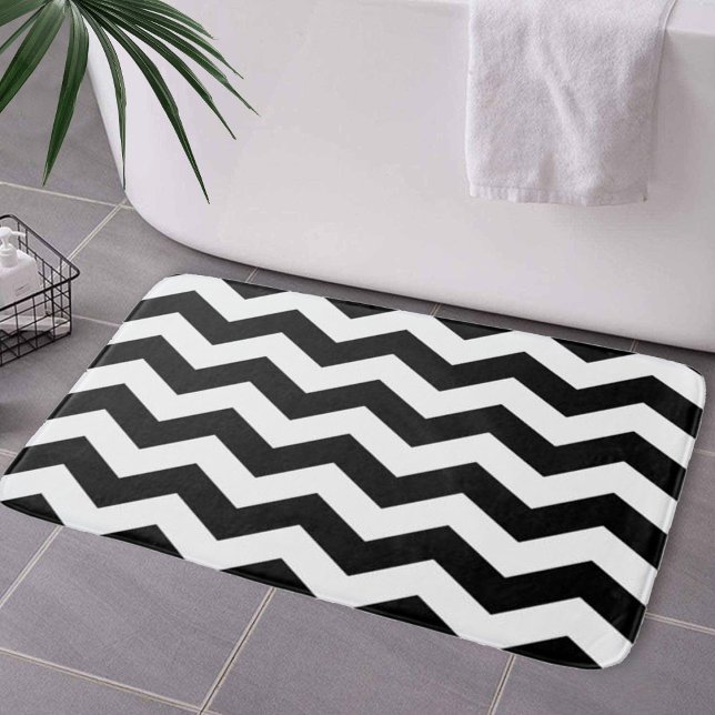 Alfombrilla De Baño Zigzag Chevron Blanco Y Negro (Zigzag Chevron Black And White Bath Mat by Looly Elzayat
)