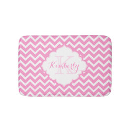 Alfombrilla De Baño Zigzag Chevron Blanco Y Rosa Monogramado