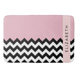 Alfombrilla De Baño Zigzag negro y blanco, chevron, rosado, tu nombre
