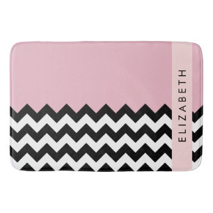 Alfombrilla De Baño Zigzag negro y blanco, chevron, rosado, tu nombre
