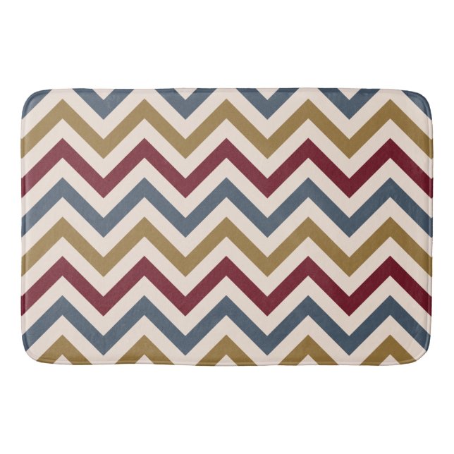 Alfombrilla De Baño Zigzag Repetir Ptn Oro Rojo y Azul en Crema (Anverso)