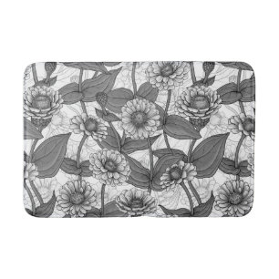 Alfombrilla De Baño Zinnias, monocromo en blanco