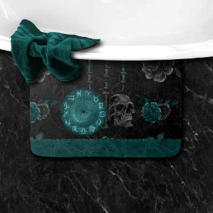 Alfombrilla De Baño Zodiac Magic Rosas de cráneo gótico verde oscuro
