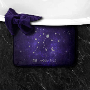 Alfombrilla De Baño Zodiac Purple Aquarius   Horoscopio astrológico
