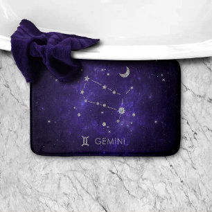 Alfombrilla De Baño Zodiac Purple Gemini   Horoscopio Astrológico Cósm