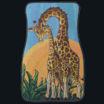 Alfombrilla De Coche Giraffe Mama y Baby<br><div class="desc">Arte de Giraffe Mama y Baby creado por Imagine That! El diseño de electrónica, accesorios y regalos es una escena caprichosa de una madre y una jirafa de bebé parados contra un sol abrasador y un cielo azul texturado acurrucado junto con el cuello de la mamá ondeado para que ella...</div>