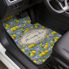 Alfombrilla De Coche Monogram Name Lemon Blue French Country Tile 