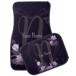 Alfombrilla De Coche Monograma Nombre Marco geométrico violeta floral p