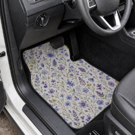 Alfombrilla De Coche Patrón de flores silvestres acuarela amarillo púrp