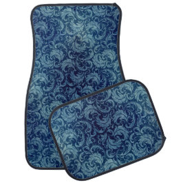 Alfombrilla De Coche Patrón elegante de Damasco Vintage azul