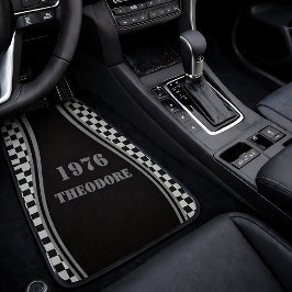 Alfombrilla De Coche Personalized Checkerboard Retro Stencil Year Name 