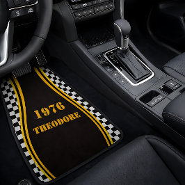 Alfombrilla De Coche Personalized Checkerboard Yellow Stripe Year Name