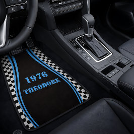 Alfombrilla De Coche Personalized Retro Racing Blue Stripe