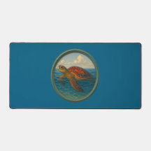 Alfombrilla de escritorio azul océano tortuga mari