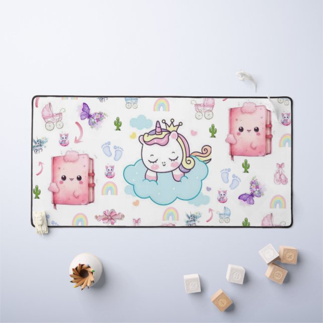 Alfombrilla de escritorio azul, unicornio rosa arc (Mesa para niños)