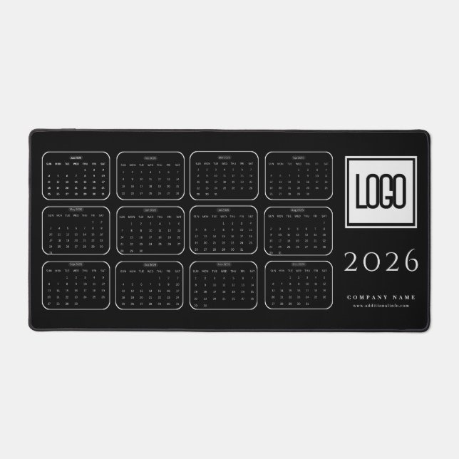 Alfombrilla de escritorio de calendario negro 2026 (Anverso)