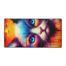Alfombrilla de escritorio de gato ilustrada vibran