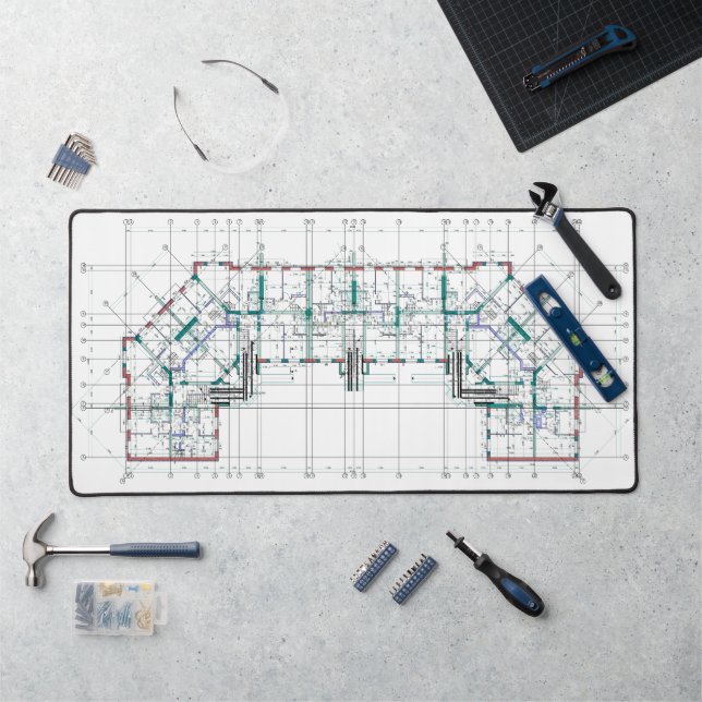 Alfombrilla de escritorio de plano blueprint elega (Puesto de trabajo)