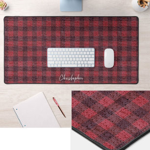 Alfombrilla de escritorio de punto rojo a cuadros