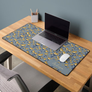 Alfombrilla de escritorio floral azul y amarillo